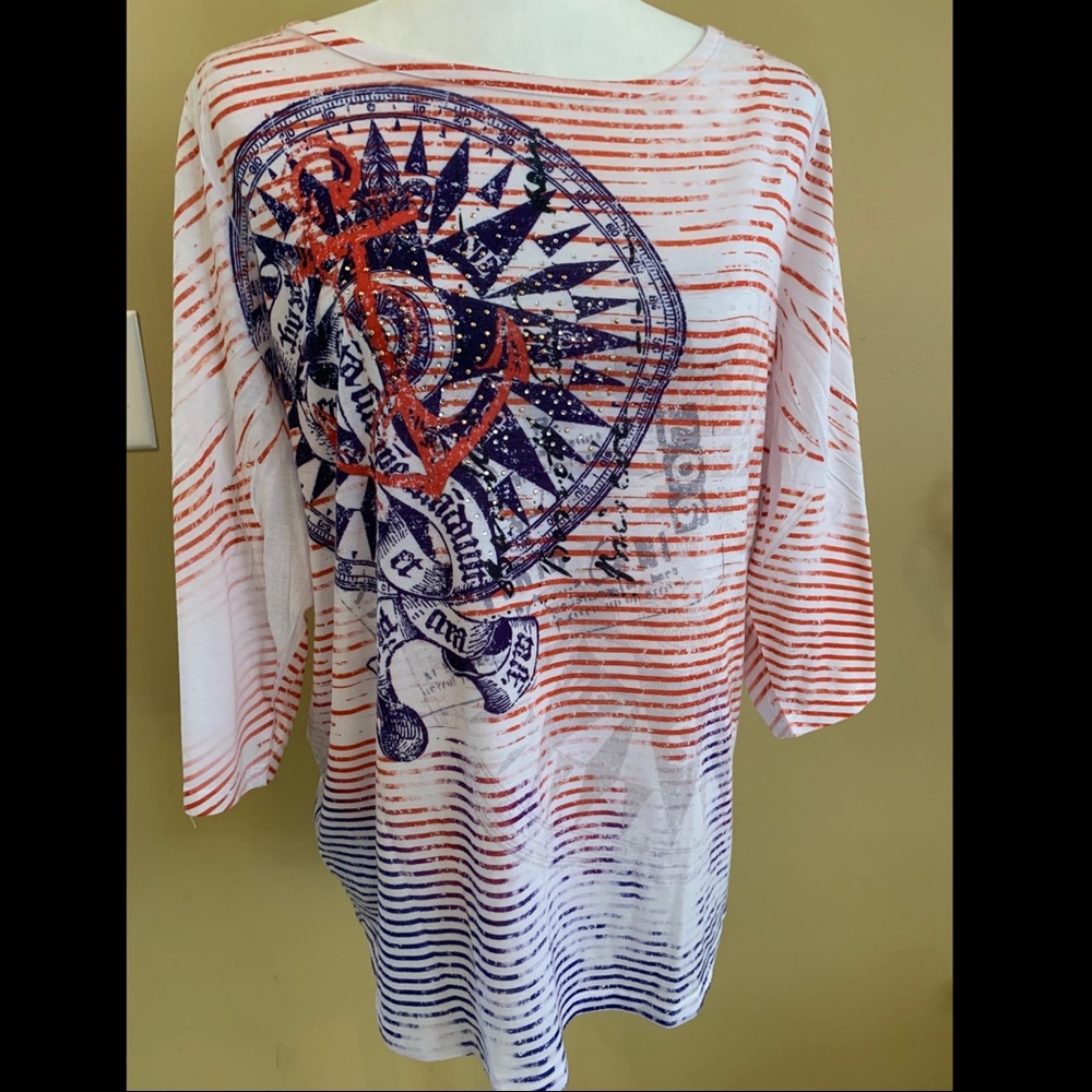 Nautical Print Shirt by Cj Banks. XL